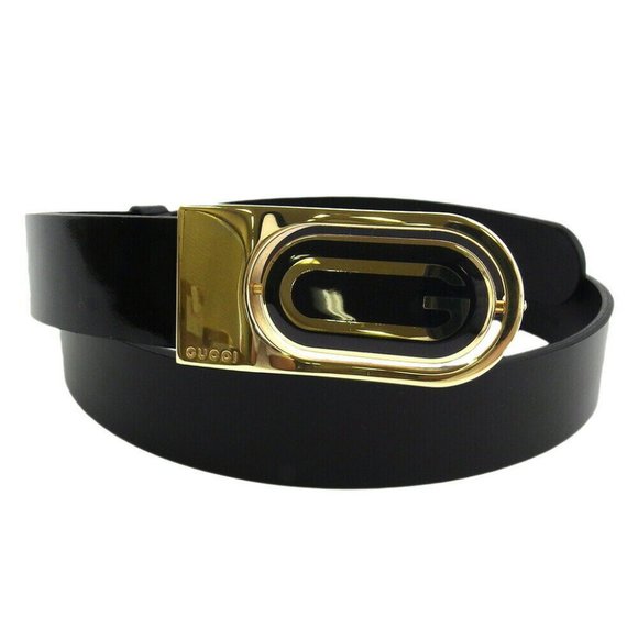 Auth GUCCI belt G mark buckle enamel leather  gold bracket - Picture 1 of 7